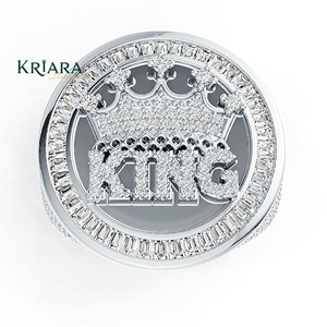 Bague Cocktail Homme en Argent 925 et Or 18K avec Moissanite, Design Couronne, Sertissage Pavé, Plaqué Rhodium, Bijou de Luxe Tendance - Product Image 3