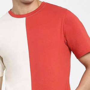 เสื้อยืดแขนสั้นคอกลมผู้ชาย สีแดงและครีม ลายบล็อกสี ทรงปกติ สไตล์ลำลอง ลายเรียบ - Product Image 5