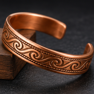 Brazalete Kada de Cobre Sólido Oxidado de Calibre Grueso con Patrón de Ondas Grabadas, Joyería Metálica Exquisita - Product Image 4