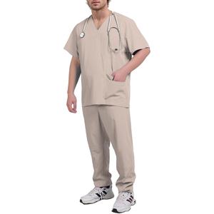 Ensemble de tenue médicale pour homme, noir, haut à col en V avec pantalon à poches, en tissu polyester extensible, détection d'aiguilles - Product Image 1