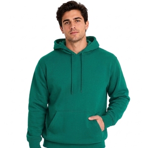 Mens Solid Green Hooded Sweatshirt Oversized Knitted Eco-Friendly Casual Hoodie with Front Pocket Autumn Wear - Product Image 1