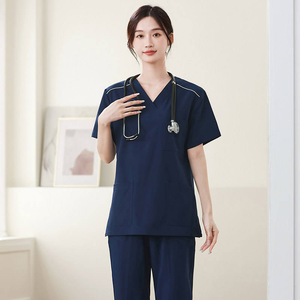 Uniforme chirurgical professionnel pour femmes, haut de blouse en coton à manches courtes, ensemble deux pièces pour médecins, infirmières, hôpital - Product Image 1