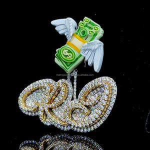 Pendentif personnalisé en argent 925 plaqué or 14 carats en argent émaillé VVS Moissanite avec diamants et lettres personnalisées en 3D - Product Image 3