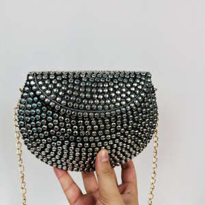 Handmade Modern Polished Silver Dot Evening Party <b>Purse</b> <b>Clutch</b> Stylish Antique Metal Frame Shoulder Bag Handmade Metal Crafts - Product Image 5