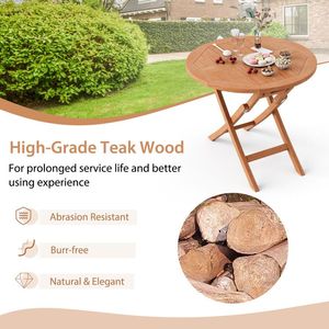 31.5 Inch Round Coffee <b>Table</b> Durable Indonesia Teak Wood <b>Folding</b> Patio Outdoor <b>Table</b> - Product Image 6