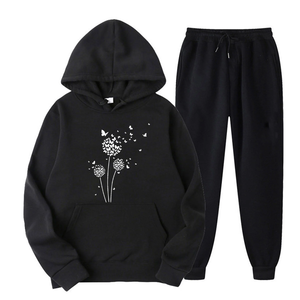 Women's 100% Cotton High-Stretch Two-Piece Full-Length V-neck Winter <b>Hip</b> Hop Fleece Athletic Tracksuit Set Breathable - Product Image 3