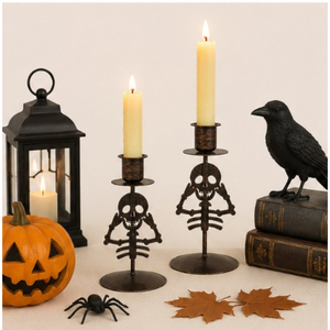 Set 2 Eco-Friendly Handmade Modern Skeleton Metal Skull <b>Candlestick</b> Holders Halloween Christmas Home Decoration Spooky Candle - Product Image 2