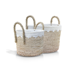 Panier de rangement artisanal en paille, jonc de mer et macramé avec poignée, en rotin, pour la décoration intérieure - Produit de qualité - Product Image 6