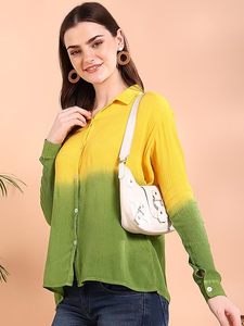 Camisa Holgada de Manga Larga con Cuello Abotonado y Estampado Tie-Dye Hecho a Mano en Rayón para Mujer, Marca Maaesa - Product Image 3