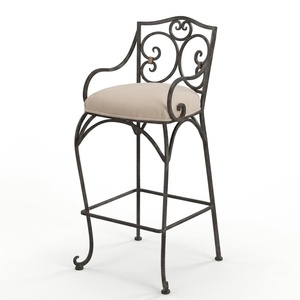 Tabourets de bar modernes en fer forgé et acier, sur mesure, pour usage commercial, chaises hautes en métal, mobilier d'extérieur pour jardin et balcon, couleur crème - Product Image 1