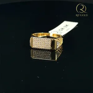 Mens <b>gold</b> <b>ring</b> with rectangular diamond cluster wide band bold luxury design stylish statement jewelry for modern fashion wear - Product Image 2