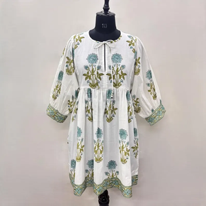 Vestido Casual Midi para Mujer, Tejido 100% Algodón, Liso, Manga Corta, Cintura Imperio, Estilo Babydoll, Cuello en V, Holgado, Funcional - Product Image 2