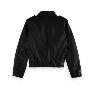 OEM Custom Women Genuine Leather Woven Breathable Vintage Biker Style Jacket with Custom Logo Embroidery - Product Image 2