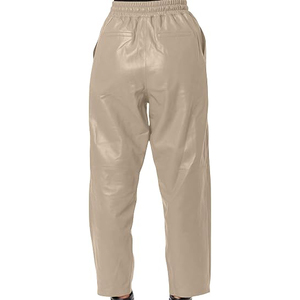 Women Leather Pants High Waist Regular Fit Stretch Faux Leather Straight Trousers Casual Streetwear Windproof Breathable Summer - Product Image 3