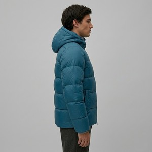 Men's Blue Hooded Puffer Jacket Windproof Casual <b>Winter</b> <b>Quilted</b> Zipper Closure Regular Fit Solid Color Polyester Fiber Filling - Product Image 3
