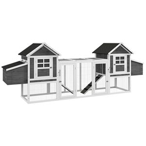 Grande Conigliera Rettangolare in Legno di Abete con Rampe Esterne e Cassette per Nidificazione - Grigia - Product Image 1