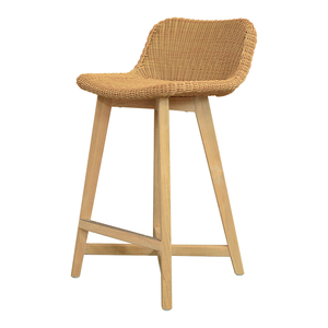 Tabouret de bar moderne en teck et en rotin synthétique avec repose-pieds pour les projets de café, de restaurant et d'hôtellerie - Product Image 2