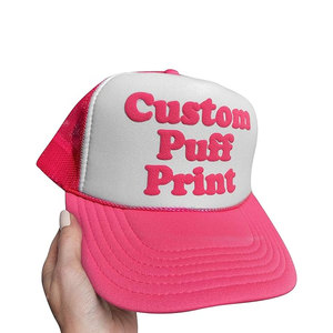 Casquette Trucker en Maille à Impression Gonflée Personnalisée, 6 Panneaux, Réglable, Unisexe, Décontractée, Rose et Blanc, Idéale Printemps-Été - Product Image 1