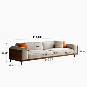 Sofá de 3 Plazas Tapizado de Lujo Estilo Mid-Century Personalizado con Reposabrazos de Madera para Muebles de Salón de Hotel - Product Image 5