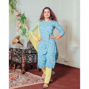 Traje de algodón transpirable azul verdoso para mujer, talla XS, con dupatta - Product Image 6