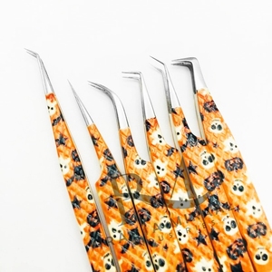 Pince à épiler en papier orange pour Halloween, revêtement argenté, lot de 6 pointes différentes, avec support de rangement blanc, 6 pièces - Product Image 6