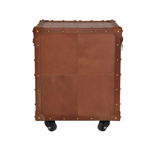 Classic Vintage Leather American Retro Style Custom Logo Brown Leather <b>Storage</b> Trunk <b>Chest</b> with Wheels High Demanding - Product Image 4