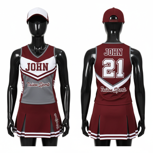 Jersey de Animadoras Premium de Poliéster y Spandex GSM para Mujer, Diseño con Paneles Color Granate, Impresión por Sublimación, Logotipo Personalizado, Uniforme de Animadoras - Product Image 6