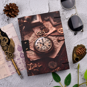 Vintage Pocket Watch A5 Handmade Paper <b>Notebook</b> with Lock Closure| 100 Pages Antique Style <b>Diary</b> Retro Timepiece Design for Gift - Product Image 1