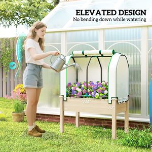 Bac de jardin surélevé naturel de 35 x 22 x 47 pouces avec couverture de serre en PE, jardinière extérieure pour herbes et légumes - Product Image 6