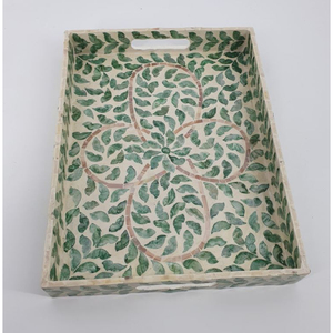 Plateau de service rectangulaire en nacre incrustée, mosaïque MOP, plateau décoratif pour table basse, plateau de service en bois laqué personnalisé OEM - Product Image 2