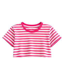 Ensemble crop top et short rayé rose vif et blanc pour femme – Tenue décontractée d'été deux pièces avec taille élastique – Vêtements de détente et streetwear - Product Image 2