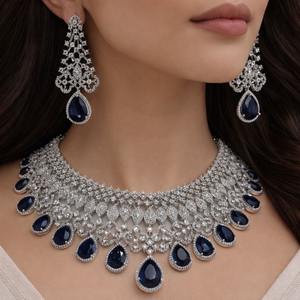 Parure de collier et boucles d'oreilles de mariée en laiton avec diamants américains, bijoux élégants en diamants américains, cadeau de mariage - Product Image 4