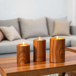 Tarro para velas de madera redondo hecho a mano con acabado rústico ideal para decoración del hogar de estilo vintage e interiores minimalistas - Product Image 6