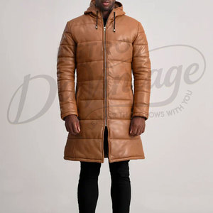 Abrigo Largo Acolchado de Cuero Sintético para Hombre, Chaqueta de Invierno con Capucha, Parka Acolchada de Cuero Sintético - Product Image 3