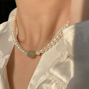 Collar de Perlas de Agua Dulce de Lujo Hetian Yululutong de 6-7 mm, Cadena de Clavícula Envuelta en Oro de 14K con Nichos Templados - Product Image 4