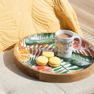 Plateau décoratif en bois de manguier imprimé, adapté aux aliments, avec revêtement émaillé - Product Image 2