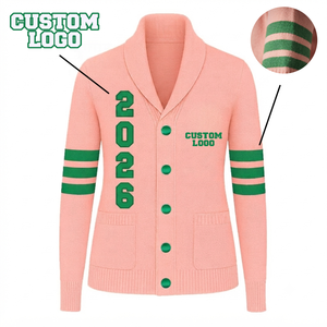 Custom Logo Vintage Sorority <b>Cardigan</b> <b>Shawl</b> <b>Collar</b> College Sweater Pink Green Greek Preppy Winter Apparel for Women - Product Image 1