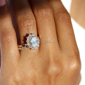 Oval Cut Diamond Side <b>Stone</b> Yellow Gold Ring for Women – Elegant Luxury Engagement, Wedding & Anniversary Statement Fine Jewelry - Product Image 3