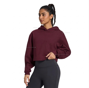 Sudadera corta de invierno para mujer, color sólido, minimalista, 450 g/m², forro polar Silver Fox, gruesa, estilo urbano, cálida, con capucha. - Product Image 4