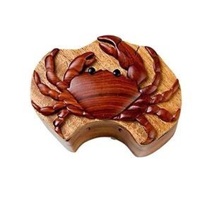 Wooden Jewelry <b>Box</b> Rectangle Tropical Carved Red Yellow <b>Floral</b> Lid Home Decor <b>Storage</b> Made in Vietnam - Product Image 6
