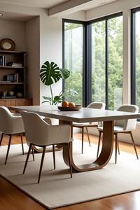 Mesa de Comedor Rectangular Minimalista de Piedra Sinterizada Mate, Diseño Creativo, Base de Madera Maciza de Nogal - Product Image 3