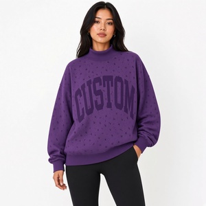Achetez un sweat-shirt en tricot surdimensionné de qualité supérieure pour femmes, col rond, manches longues, impression de lettres personnalisée, vêtements d'automne pour l'hiver - Product Image 2