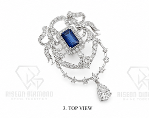 Broche de Plata Azul Real con Corte Esmeralda, Lujoso Colgante de Plata de Ley 925 con Diamantes Pavé, Joyería Fina para Eventos Formales - Product Image 5