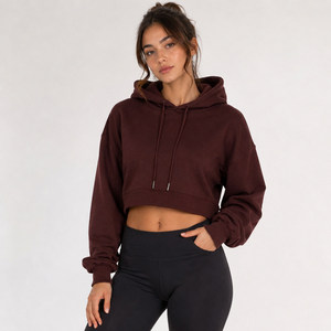 Women <b>Cropped</b> Hoodie Custom Logo Front Pullover Fleece Sweatshirt Oversized Casual Windproof Eco-Friendly Gym Wear OEM ODM - Product Image 1