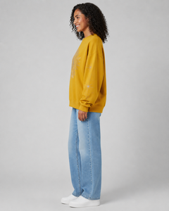 Women's Oversized Yellow Crewneck Sweatshirt With Rhinestone <b>Sequined</b> Sunflower Print Regular Sleeve Knitted Cotton Autumn Style - Product Image 3