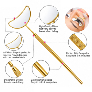 Handheld Gold Plated Makeup <b>Mirror</b> Half <b>Moon</b> Shape Magnifying Lash Extension Tool Easy Grip Detachable Design - Product Image 3