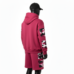 <b>Men</b> High Quality Cotton Fleece <b>Hoodie</b> And <b>Short</b> Set 320 GSM Solid Maroon Panel Athletic Wear <b>Hoodie</b> <b>shorts</b> set for <b>men's</b> - Product Image 5