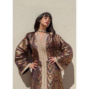 Vintage-cut Brocade Kaftan Inspired Ancestral Silhouettes The Most Couture Allure <b>Crafted</b> <b>Light</b> Gold Silk Brocade With Floral - Product Image 2