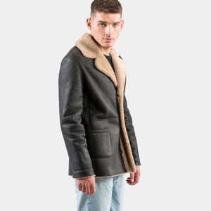 Men's Premium Quality Leather Bomber <b>Jacket</b> with Stand Collar & Front Logo Custom Colors & Sizes Waterproof Winter Best Sale - Product Image 3