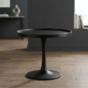 Table d'appoint noire moderne avec plateau rond, meuble d'appoint sur piétement, table d'appoint minimaliste pour salon, chambre, salle de séjour, décoration intérieure - Product Image 3